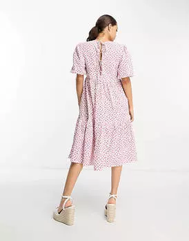 Свободное платье с короткими рукавами и завязками на спине Glamorous Petite с цветочным принтом из бутонов роз