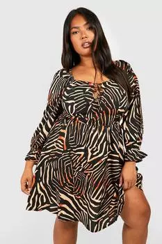 Свободное платье с квадратным вырезом и животным принтом Plus boohoo, коричневый