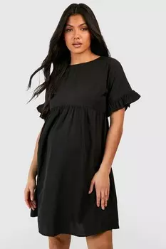 Свободное платье с оборками для беременных boohoo, черный