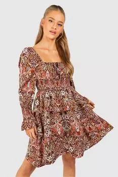 Свободное платье с присборенной пейсли boohoo, мультиколор