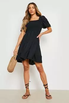 Свободное платье с пышными рукавами и присборенными рукавами boohoo, черный