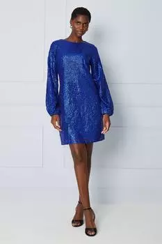 Свободное платье с разрезом спереди и пайетками Wallis, синий