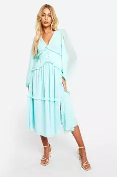 Свободное платье с рюшами boohoo, зеленый
