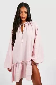 Свободное платье с текстурированным заниженным подолом boohoo, розовый