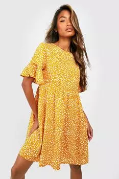 Свободное платье с тканым принтом в стиле далматинца boohoo, желтый