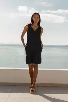 Свободное платье с V-образным вырезом из смесового льна Threadbare, черный