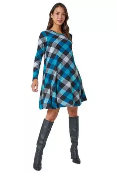 Свободное платье-стрейч в клетку с принтом Roman, зеленый