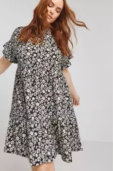 Свободное платье Supersoft с однотонным цветочным принтом Simply Be, черный