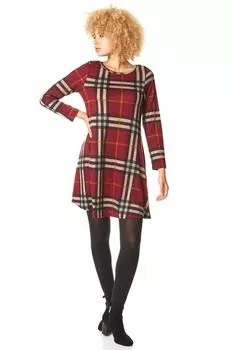 Свободное платье в клетку с длинными рукавами Roman, красный