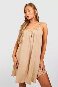 Свободное пляжное платье с веревочной отделкой boohoo, бежевый
