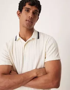 Свободное поло ASOS DESIGN с отложным воротником из бежевой трикотажной резинки