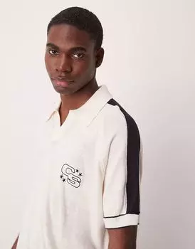 Свободное поло свободного кроя с вышивкой белого цвета от ASOS DESIGN