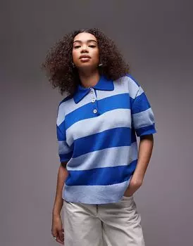 Свободное трикотажное поло Topshop в синюю полоску
