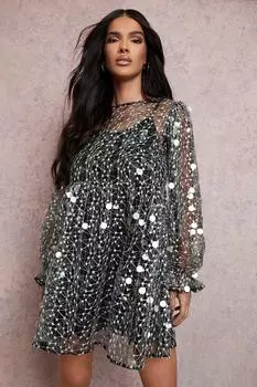 Свободное вечернее платье с блузкой и рукавами с пайетками в виде диска boohoo, черный