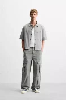 Свободного покроя рубашка с карманом ZARA, светло-серый