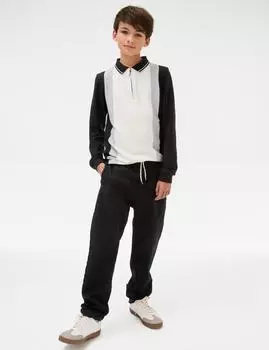 Свободные брюки-чиносы из хлопка с эластичной талией Marks & Spencer, черный