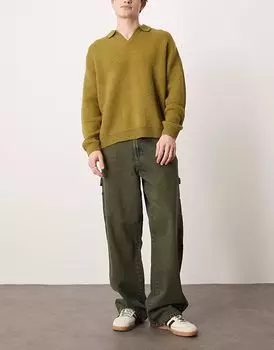 Свободные брюки Dickies из плотницкого денима с контрастной строчкой в выцветшем зеленом тоне