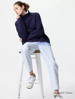 Свободные брюки длиной до щиколотки из хлопка в полоску Uniqlo, цвет 61 синий