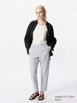 Свободные брюки длиной до щиколотки из хлопка полосатые Uniqlo, цвет 67 синий