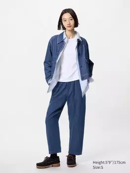 Свободные брюки длиной до щиколотки из хлопка Uniqlo, цвет 67 синий