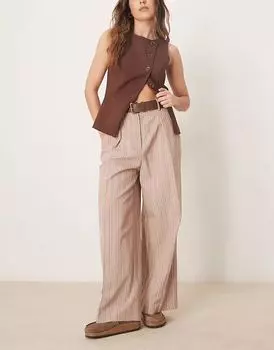 Свободные брюки-галифе ASOS DESIGN длиной до щиколотки с поясом из полиуретана в полоску цвета мокко
