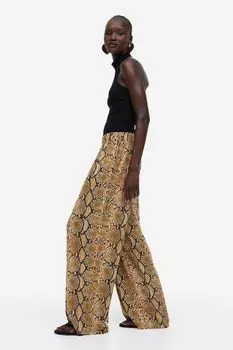 Свободные брюки из джерси H&M, коричневый/змеиный узор