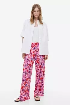 Свободные брюки из джерси H&M, розовый/цветочный