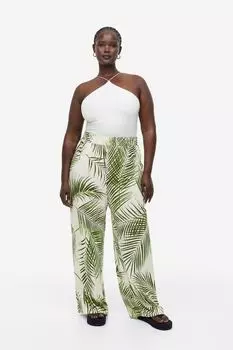 Свободные брюки из джерси H&M, светло-бежевый/листья