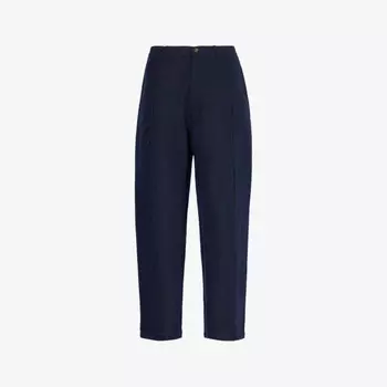 Свободные брюки из хлопка с высокой посадкой, отделкой Raw-Trims, двумя накладными карманами Kartik Research, синий