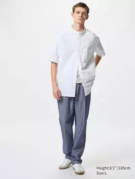 Свободные брюки из льняной смеси полосатые, длинные Uniqlo, цвет 67 синий
