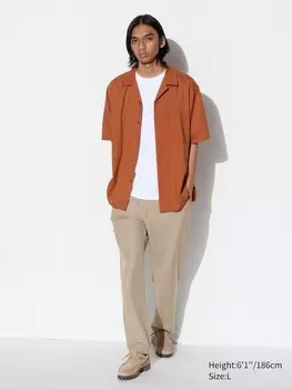 Свободные брюки из льняной смеси Uniqlo, бежевый