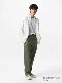 Свободные брюки из льняной смеси Uniqlo, цвет 57 зеленый зеленый