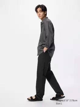 Свободные брюки из льняной смеси Uniqlo, цвет 09 черный