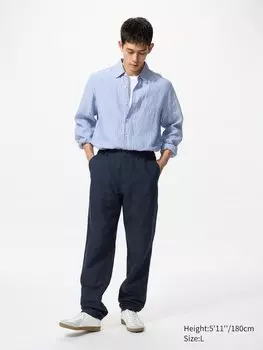 Свободные брюки из льняной смеси Uniqlo, цвет 69 синий