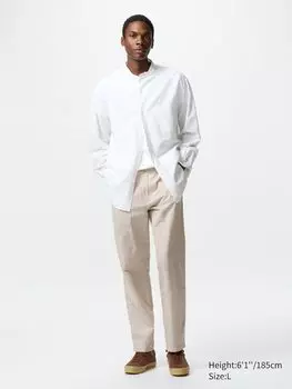 Свободные брюки из льняной смеси в полоску Uniqlo, цвет 31 бежевый