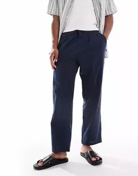 Свободные брюки Jack & Jones из льняной смеси темно-синего цвета
