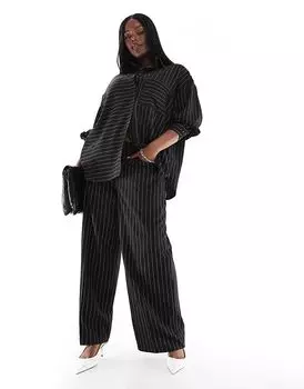 Свободные брюки-клеш ASOS DESIGN Curve в черную полоску с 5 карманами