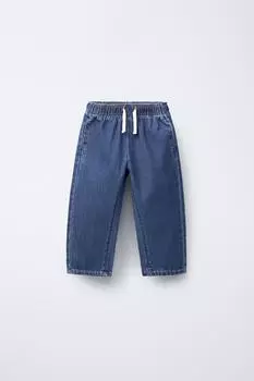 Свободные брюки на завязках ZARA, синий