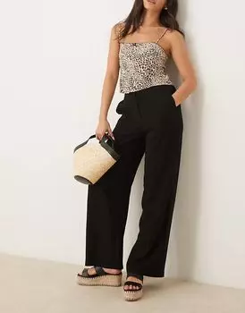 Свободные брюки прямого кроя ASOS DESIGN черного цвета с льном