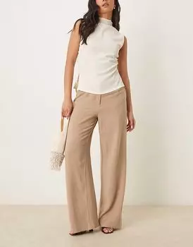 Свободные брюки прямого кроя ASOS DESIGN цвета мокко с добавлением льна