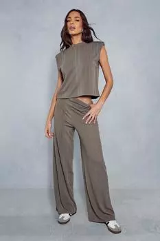 Свободные брюки с подплечниками в рубчик Marl Co Ord MISSPAP, бежевый