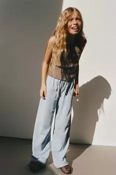 Свободные брюки с широкими штанинами ZARA, светло-синий