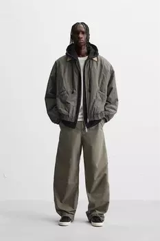 Свободные брюки с выцветкой ZARA, зеленоватый