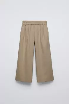Свободные брюки с вышивками ZARA, бежевый