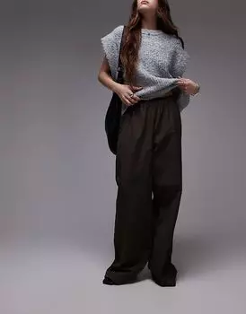 Свободные брюки с завязками на талии в коричневую полоску Topshop