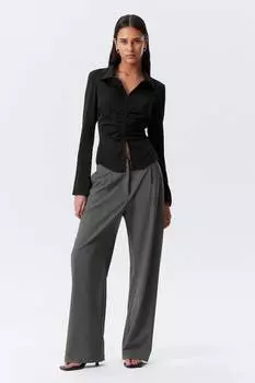 Свободные брюки со складками средней посадки Weekday, серый