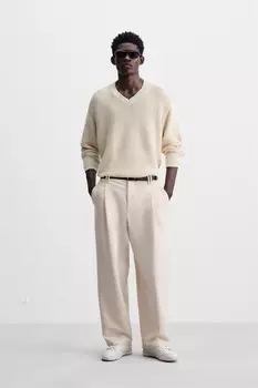 Свободные брюки со складками ZARA, экрю