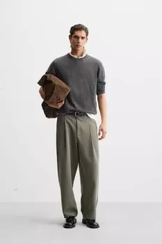 Свободные брюки со складками ZARA, хаки