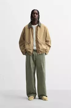 Свободные брюки со складками ZARA, хаки