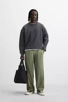 Свободные брюки со складками ZARA, зеленый